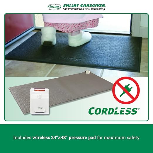 Smart Caregiver Cordless Monitor with Cordless 24in x 48in Gray Floor Mat - Get to Them so They Don't Walk Alone!