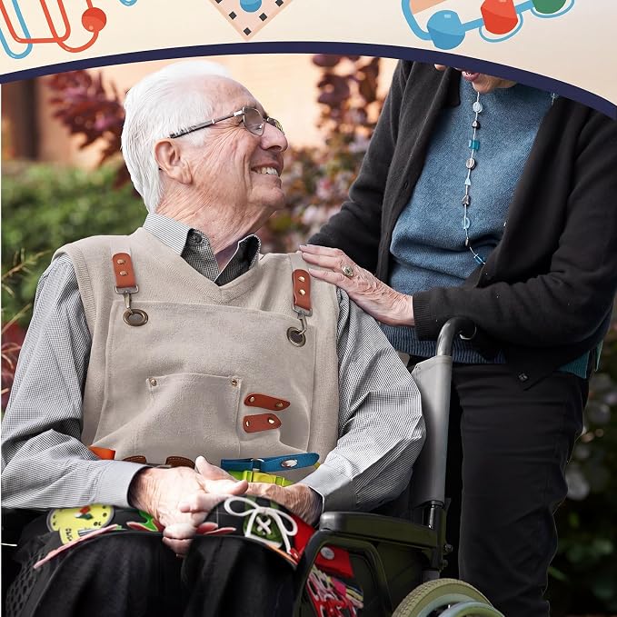 Shyyween Fidget Apron for Elderly Fidget Blanket for Dementia Alzheimer's Therapy Activity Apron Anxiety Relief Supplies (Beige)