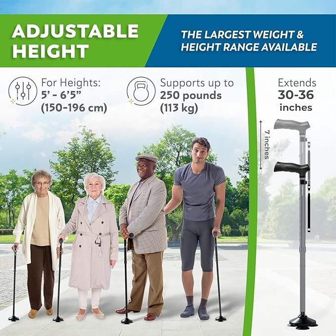 HONEYBULL Walking Cane for Men & Women Foldable, Adjustable, Heavy Duty, Free Standing, All Terrain, Collapsible Walking Sticks for Seniors & Adults (Gray)