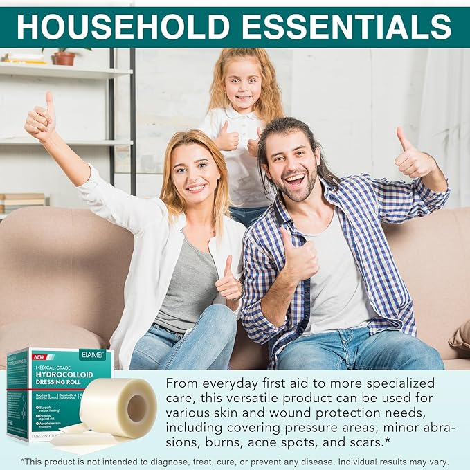 Hydrocolloid Roll for Wound Care - Cut-to-Size, Large Waterproof Hydrocolloid Patch Bandages with Self-Adhesive, Flexible & Ultra Absorbent, First Aid Kit Essential (2in x 11.8ft)