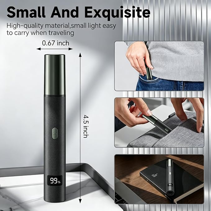 RUIM 3-in-1 Nose Hair Trimmer for Men, Electric Ear & Eyebrow Groomer with LED Display, USB-C Rechargeable, Waterproof Dual-Blade Facial Hair Trimmer, Precision Grooming Kit