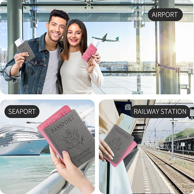 Passport Holder For Women And Men,Passport Cover For Women And Men-Pink&Gray