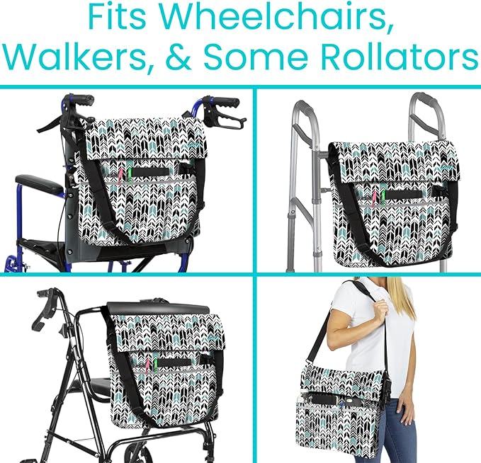 Vive XL Wheelchair Accessories Bag - Waterproof, Scratch-Resistant, Double-Stitched, Machine Washable for Adults, Seniors, 15 Colors - Storage Walker Backpack to Hang on Back