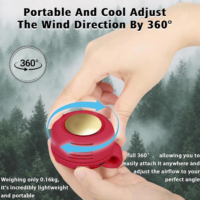 Portable Clip-On Fan, Mini USB Rechargeable 360° Rotatable Fan, Personal Fan 3-Speed Silent Mini Bladeless Fans (1 pack（Red）)