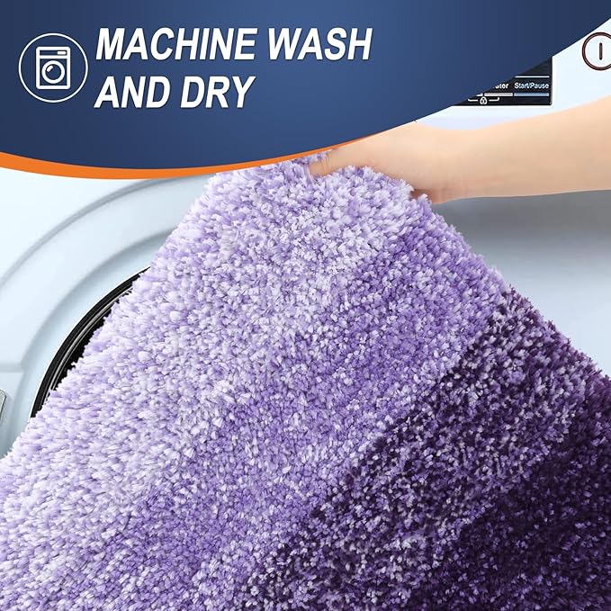 OLANLY Bathroom Rug Set 2 Piece, Soft Absorbent Microfiber Bath Mats and U-Shaped Contour Toilet Rug, Non-Slip, Machine Wash Dry, Plush Shaggy Bath Mats for Bathroom (30"x20"+U24 x20, Violet)