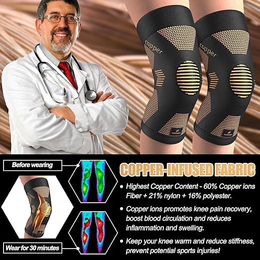 NEENCA Copper Knee Brace for Women and Men, Knee Compression Sleeve for Knee Pain, Arthritis, ACL, Meniscus Tear, Joint Pain Relief, Knee Support for Running, Working Out, Fitness,Weightlifting-Single