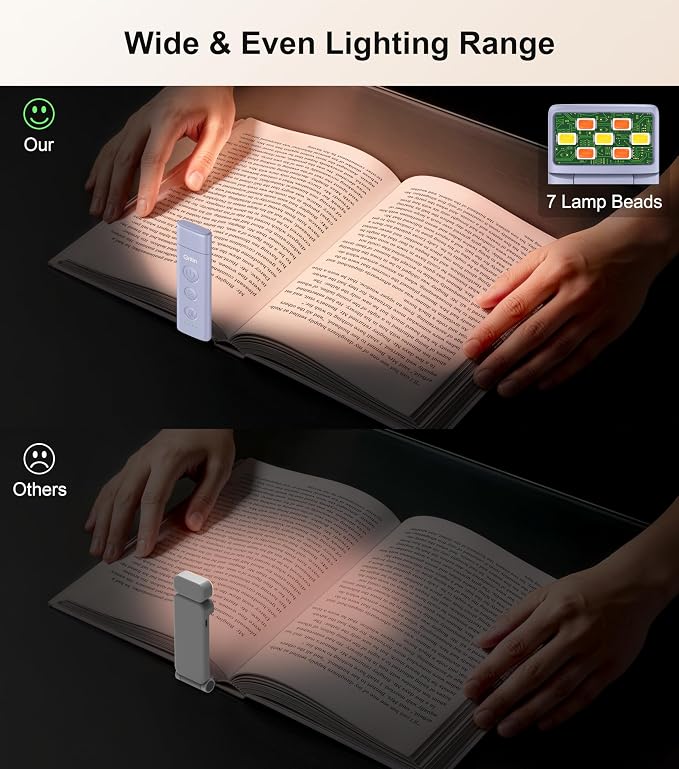 Gritin Book Light Rechargeable, Clip on LED Reading Light for Books in Bed | Eye Caring 3-Color & 5-Brightness, Stepless Dimming, Long Lasting, Compact Size Flexible Book Lamp for Bookworms-Purple