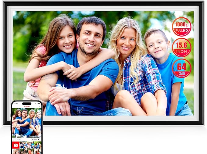 KPKUE Smart WiFi Digital Picture Frame - 15.6-inch Full HD Touchscreen, 64GB Electronic Photo Frame Wall Mountable for Home Decor, Supports USB&SD Card, Share Precious Memories via Frameo App Anywhere
