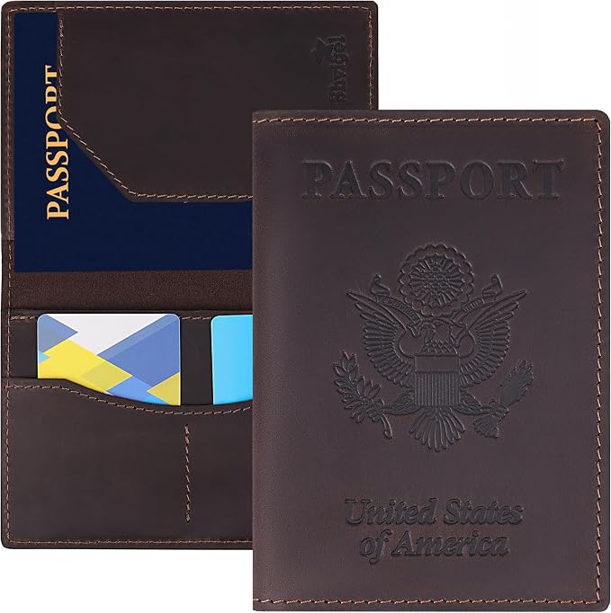 Genuine Leather Passport Cover – Passport Holder for Men & Women – Crazy Horse Leather Travel Wallet Brown
