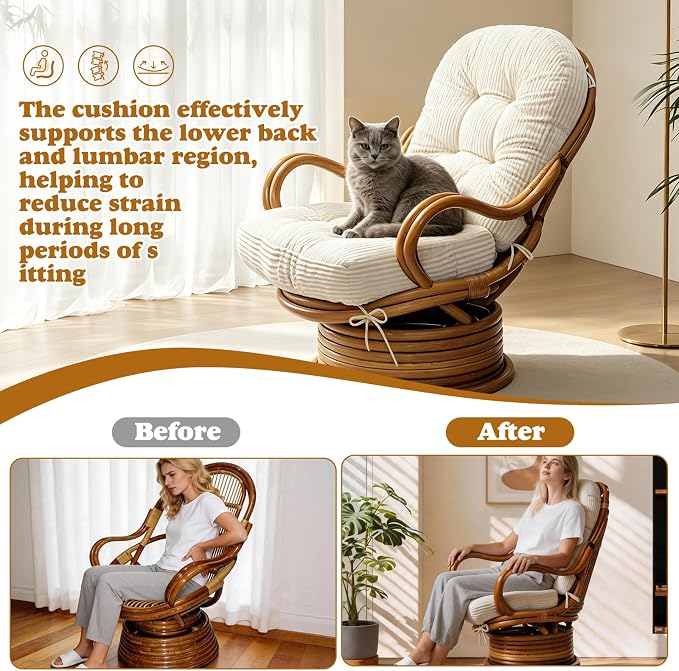 Swivel Rocking Chair Cushion, 48"x24"x6" Egg Chair Cushions with Corduroy Cover for Indoor/Outdoor Use,Waterproof and Fade-Resistant(Milk White)