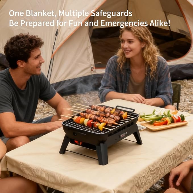 Fireproof Camping Blanket - Heat-Resistant Fiberglass Mat for Outdoor Cooking, BBQ & Emergency(Khaki 31.5" x 37.5")