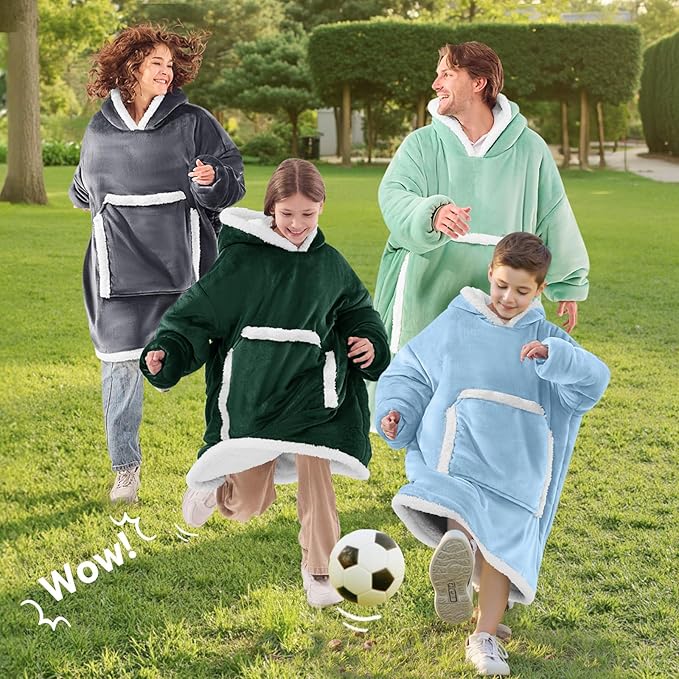 JOYWOO Green Kids Wearable Blanket Hoodie, Oversized Cat lovers Hoodie Blanket for kids & Teens,Birthday Gifts for Girl Boys,Cozy Fuzzy Sherpa Fleece Blanket Giant Pocket Winter Gifts,Dark Green