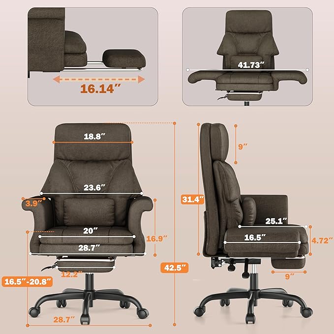 ELABEST C39 Cross Legged Office Chair with Footrest & Convertible Armrests-Pet-Friendly Criss Cross Home Desk Chair, Ergonomic Recliner with Lumbar Pillow,Big and Tall Executive Chair