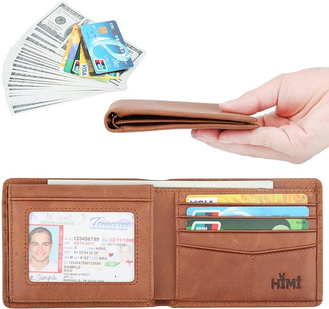 HIMI Wallet for Men-Genuine Leather RFID Blocking Bifold Stylish Wallet With 2 ID Window