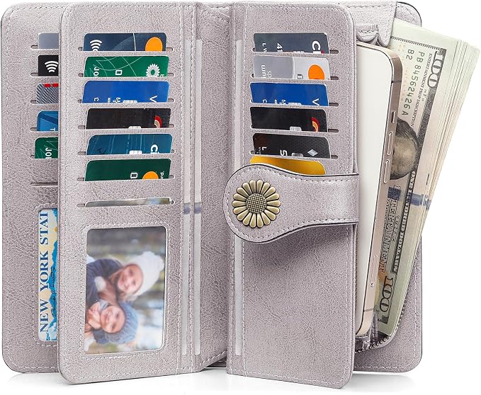 SENDEFN Wallets for Women Leather Credit Card Holder with RFID Blocking Large Capacity Wristlet | with RFID Blocking