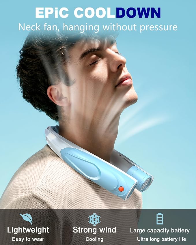 Portable Neck Fan - 6000mAh Rechargeable Personal Fan with 6 Speeds, 360° Cooling Surround Airflow, 20H Long Battery Life Hands-Free Wearable Fan for Outdoor Travel, Office, and Sports
