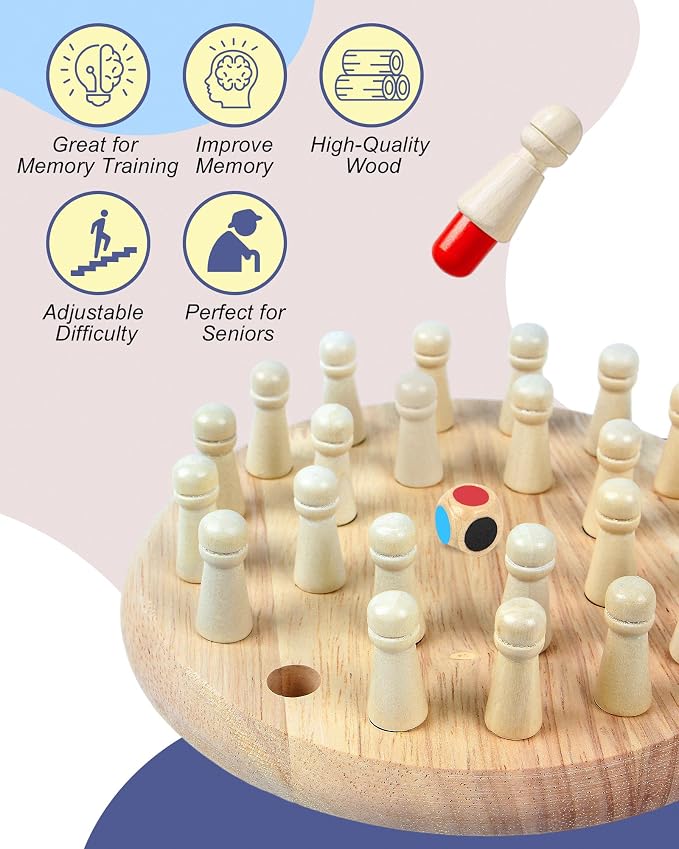Activities for Elderly with Dementia – Wooden Memory Chess | Ideal Alzheimers Toys & Games, Fidget Blanket Alternative, Perfect Gifts for People with Dementia