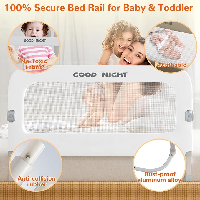 Bed Rail for Toddlers, 32 Inch Toddler Bed Rails, Bed Rail for Baby(White) | Adjustable Heights, Folding up Portable, Safe Metal Frame, For Baby, For Crib, Twin, Bunk, Full Size, Queen & King Bed