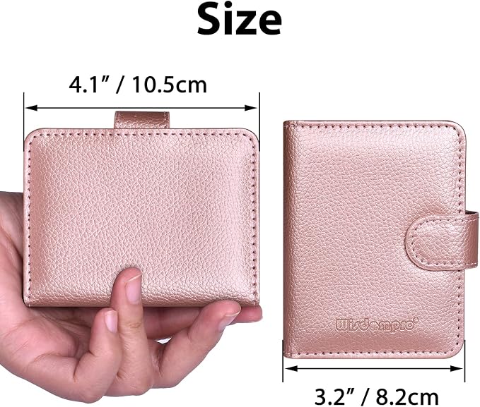 Wisdompro Credit Card Holder, RFID Blocking Wallet Debit Card Protector | Slim Leather Credit Card Organizer Case, Card Case with Magnetic Closure, 20 Card & 7 Memory Card Slots - Vertical Rose Gold