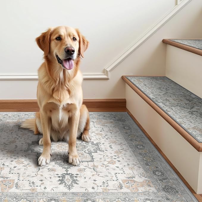 sarben 36"x36" Non Slip Stair Treads for Wooden Steps 1 Pack, Taupe | Peel and Stick Carpet Stair Runner with TPE Adhesive Backing, Carpet for Added Safety, Pet and Senior Friendly