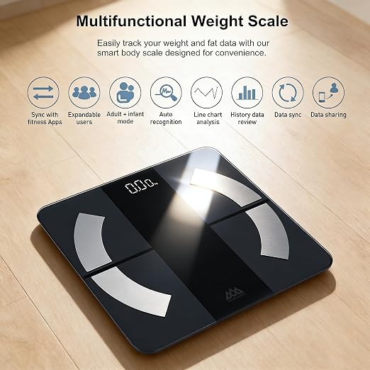 Smart Scale for Body Weight and Fat Percentage, High Accuracy Digital Bathroom Scale with Backlit Display for BMI Heart Rate 20 Body Composition Analyzer Sync with Fitness App 400lb