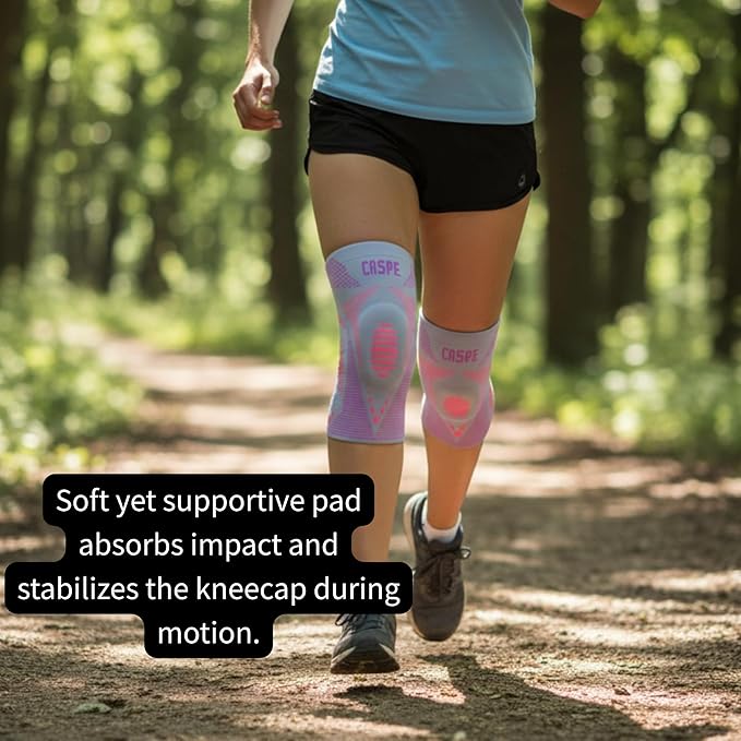 Caspe 1 Pack Compression Knee Brace for Women & Men – Pain Relief Support with Patella Gel Pads & Side Stabilizers – Knee Sleeve for Running, Workout & Arthritis (Pink, Large)