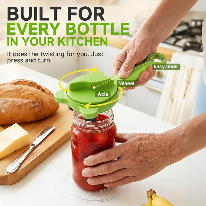 2026 Upgraded 4-in-1 Jar Opener - Adjustable Stainless Steel Lid Remover for Seniors & Arthritis Sufferers, Fits Kitchen Jars, Bottles & Cans Green