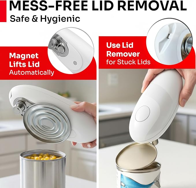 MUELLER HOME SmoothEdge Auto Electric Can Opener – Battery‑Operated One‑Touch w Magnet Lid Lifter, Smooth‑Edge Cut Technology – Portable Hands‑Free Automatic Can Opener for Seniors & Arthritis, White | Battery-Operated, One-Touch w Magnet Lid Lifter, S...