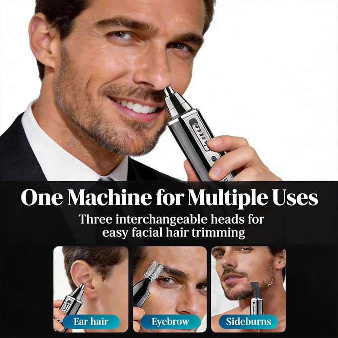 KEMEI 4-in-1 Nose Hair Trimmer for Men, Rechargeable Painless Eyebrow Ear & Beard Trimmer, IPX5 Waterproof Stainless Steel Blades with USB KM-6630