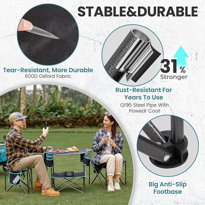 FUNDANGO Folding Tripod Stool, Lightweight Portable Fishing Chair with Thick Padded Seat, 440 Lbs Heavy Duty Outdoor Camping Chairs with Carry Bag for Walking Hunting Hiking Travel