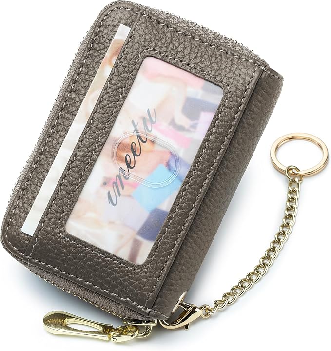 imeetu RFID Credit Card Holder, Small Card Wallet Women, Leather Card Case | Genuine Leather Women's Card & id Cases, Change Coin Purse with Zipper Keychain id Window, 20 Colors & 3 Styles, Daily, Gifts