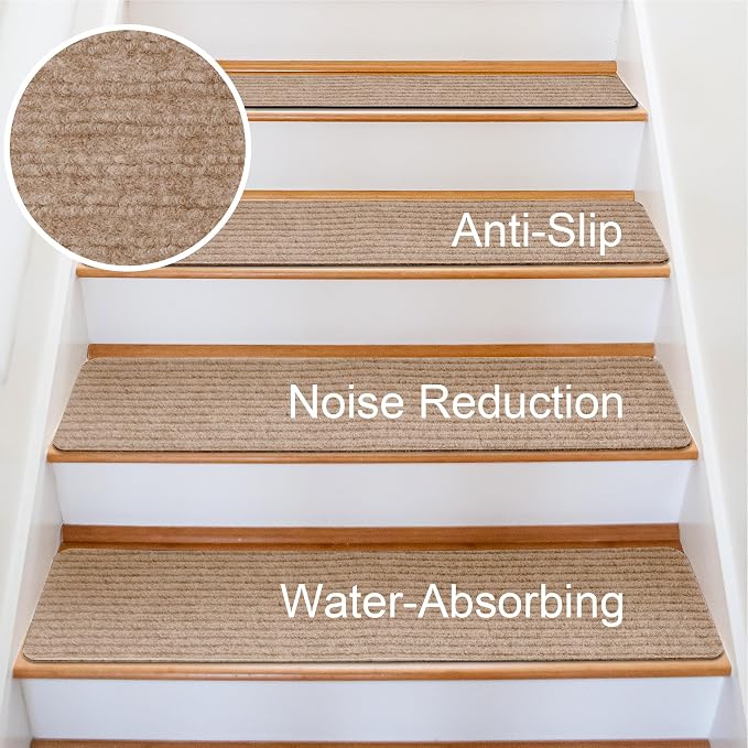 Extra Wide Non Slip Stair Treads for Wooden Steps – 15 Pack 9" x36'' Extra Wide Carpet Runners with Reusable Adhesive, Step Pads for Dogs, Kids, Seniors, Machine Washable – Geige