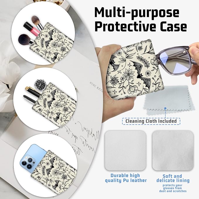 Soft Sunglasses Eyeglass Glasses Case,7x3.5inch Portable PU Leather Squeeze Top Holder Bag Pouch for Women Men