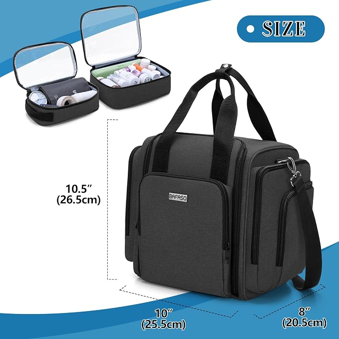 BAFASO Large Pill Bottle Organizer with 4 Inner Removable Pouches, Black | Medicine Bag Come with Shoulder Strap, BAG ONLY.