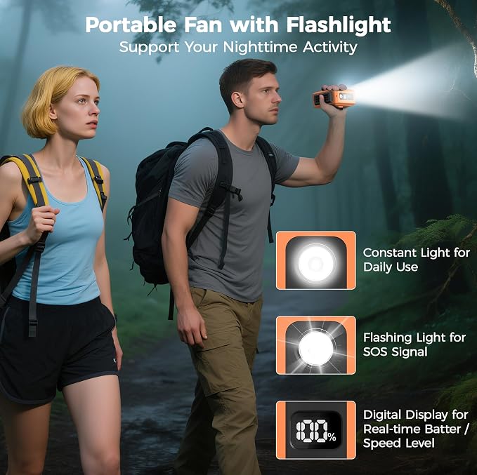 Portable Mini Waist Fan - Rechargeable Clip on Belt Wearable Body Fan, Max 20H Cooling, 5 Speeds 16000RPM Turbo Hands-Free Under-Shirt Neck Fan for Outdoor Jobsite Camping Traveling