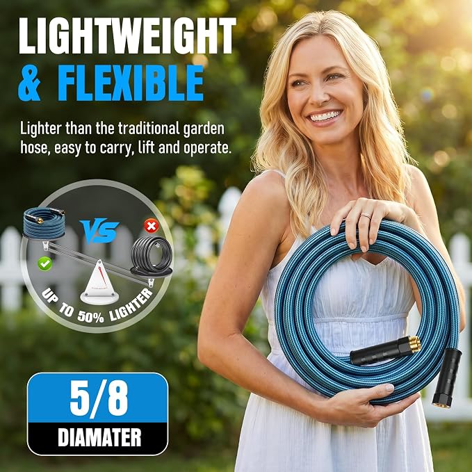 NON-EXPANDABLE 100 ft Garden Hose, Heavy Duty Flexible Water Hose, Kink Resistant Lightweight Hybrid Hose with Durable Fabric Skin, Leakproof Hose Male to Female Fittings