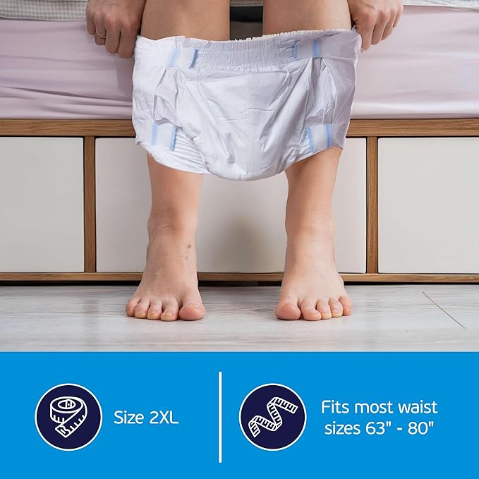 2XL Adult Diapers for Women and Men - 12 Bariatric Disposable Briefs with Tabs and Stretchable Side Panels - Breathable with Maximum Absorbency