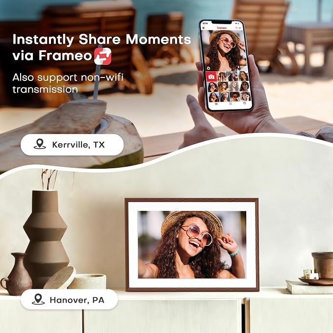 Frameo 10.1'' Digital Picture Frame WiFi, 1280 * 800 HD Touch Screen, 32GB Memory, Wall Mountable Digital Photo Frame, Auto-Rotate, Share Instantly, Wedding, Birthday Gifts for Mom
