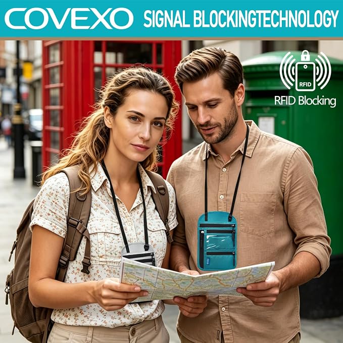 Neck Wallet for Travel, RFID Blocking Passport Holder - Slim Travel Pouch with Adjustable Strap | Holds Phone, Cards, Cash, Documents | Water-Resistant & Secure for Men & Women
