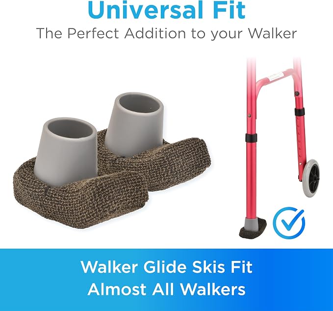 Nova Joy Walker Glide Ski Covers for Seniors & Adults - Durable Covers for Walkers - Essential Sliders for Mobility-impaired Users - Indoor/Outdoor - Brown - 1 Pair of Fabric Protectors