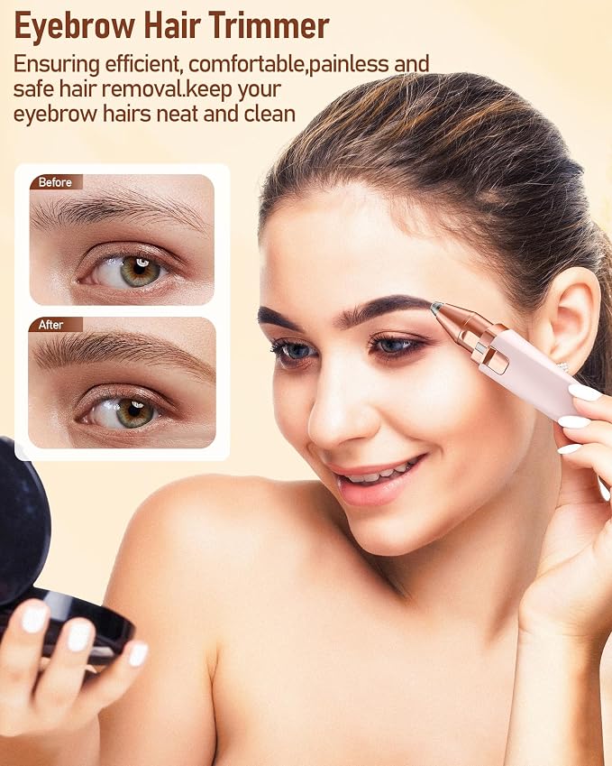 Eyebrow Trimmer Facial Hair Removal for Women: 2 in 1 Rechargeable Facial Hair Remover & Eyebrow Razor, Electric Painless Face Shaver for Women with LED Light for Eye brow, Lips & Face