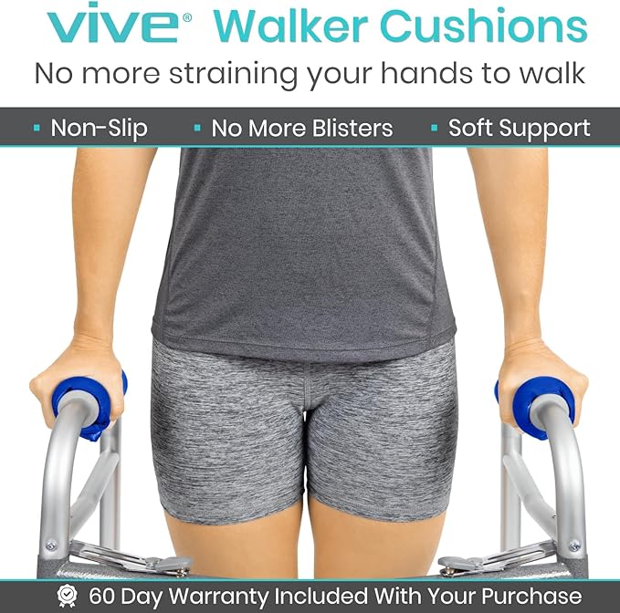 Vive Walker Handle Cushions - Padded Hand Covers - Soft Cushion Padding Medical for Folding Rolling Wheelchair, Rollator Handle, Senior, Elderly Grippers - Crutch Handle Pad Grips - Mobility Aid