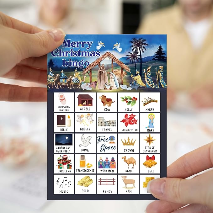 Christmas Bingo Game Cards, Nativity Bingo Games for Adults, Xmas Bingo Cards Supplies, Winter Holiday Party Decor Favors, Card Gifts for Friends Family Holiday, (Christmas)