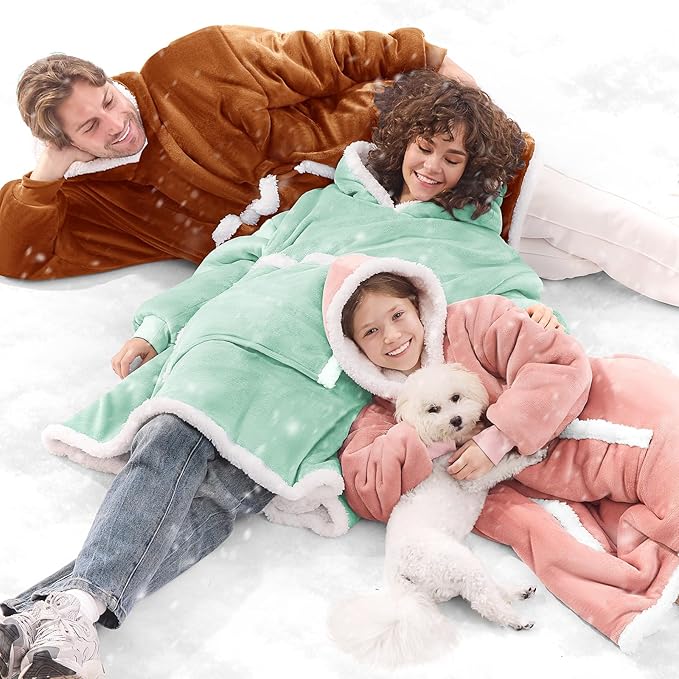JOYWOO Caramel Wearable Blanket Hoodie,Oversized Cat Lovers Sweatshirt Blanket for Adult & Teens,Birthday Gifts for Women Mom Girls,Cozy Sherpa Blanket Giant Pocket Gifts,Caramel Small
