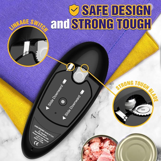 One Touch Battery Operated Electric Can Opener | Smooth Edge, Hands Free, Food Safe, Kitchen Gadgets Automatic Can Openers for Seniors, Arthritis