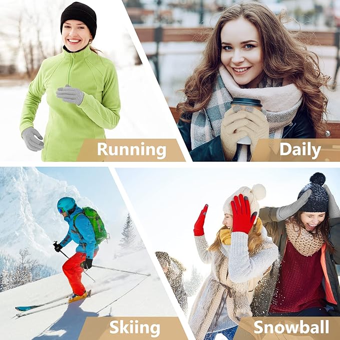 Omisy 4 Pairs Women Winter Gloves Touchscreen Cold Weather Mitten, Christmas Gifts for Adult Stockings Stuffers Mom Wife