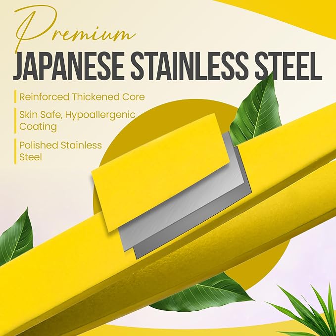 Professional Slant Tip Tweezers - Precision Stainless Steel Eyebrow Plucking Tool for Women and Men, Ingrown Hair Remover, Facial Hair Tweezers for Grooming (Lemon Silk)