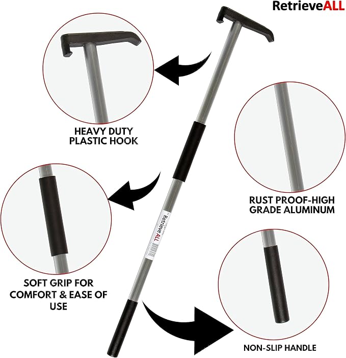 36-Inch Heavy Duty Retrieval Pole, Rust-Resistant Tool | Durable Lightweight Grabber for Truck Beds, RVs, Boats and Trailers