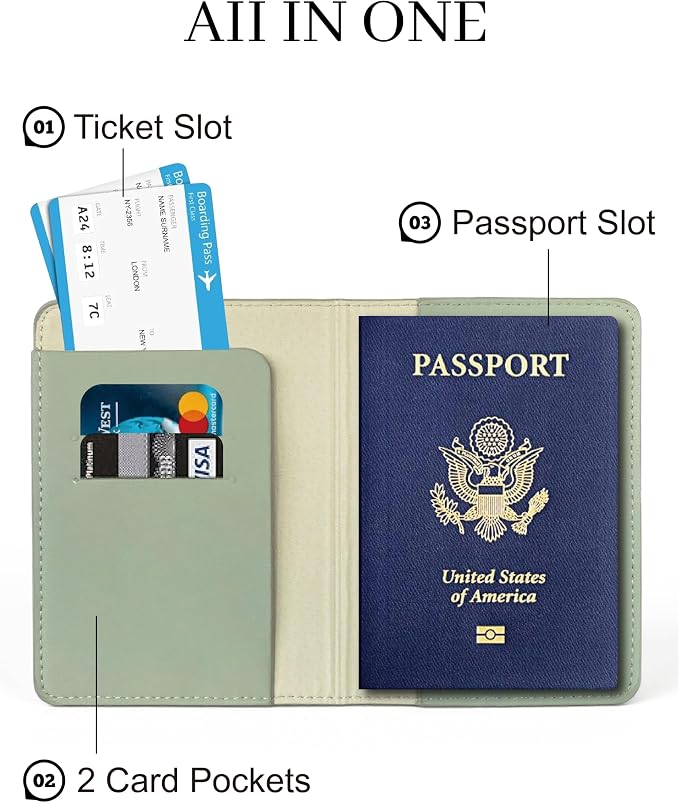 Passport Holder for Travel Essentials,RFID Blocking Passport Cover Case for Travel Accessories,Travel Wallet for Women Men (Sage Green)