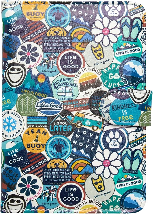 Life is Good Travel Passport Cover - Anti-Theft Passport Holder Wallet with Interior Card Slots, Magnetic Snap Closure, Newsprint | Slim Design, Card Slots, Snap Closure, Fits Neatly in a Purse or Backpack, Keeps Documents and Boarding Pass Organized